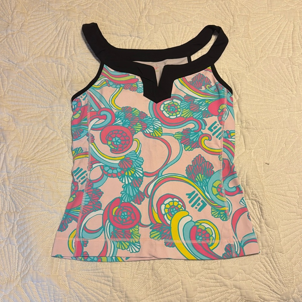Lilly Pulitzer Pink & Black Paisley “Shell We Dance” Athletic Tank Top - M